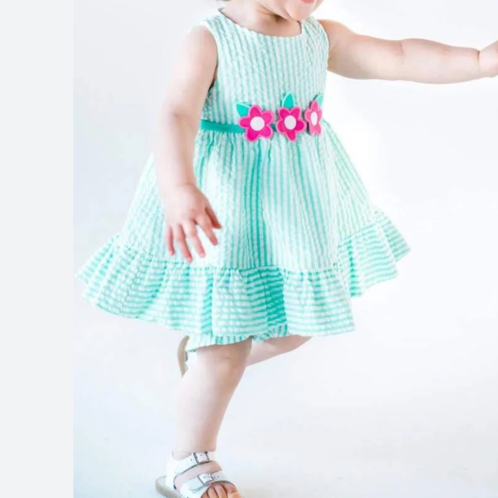 Florence Eiseman stripe seersucker green and White Dress size 9months